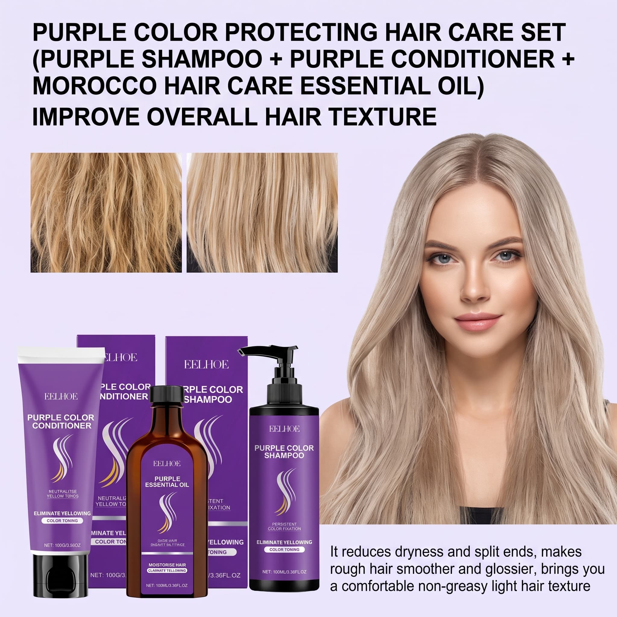 Hair Care Oil Serum - Lila Shampoo-Set mit Conditioner, Haaröl, Serum,
