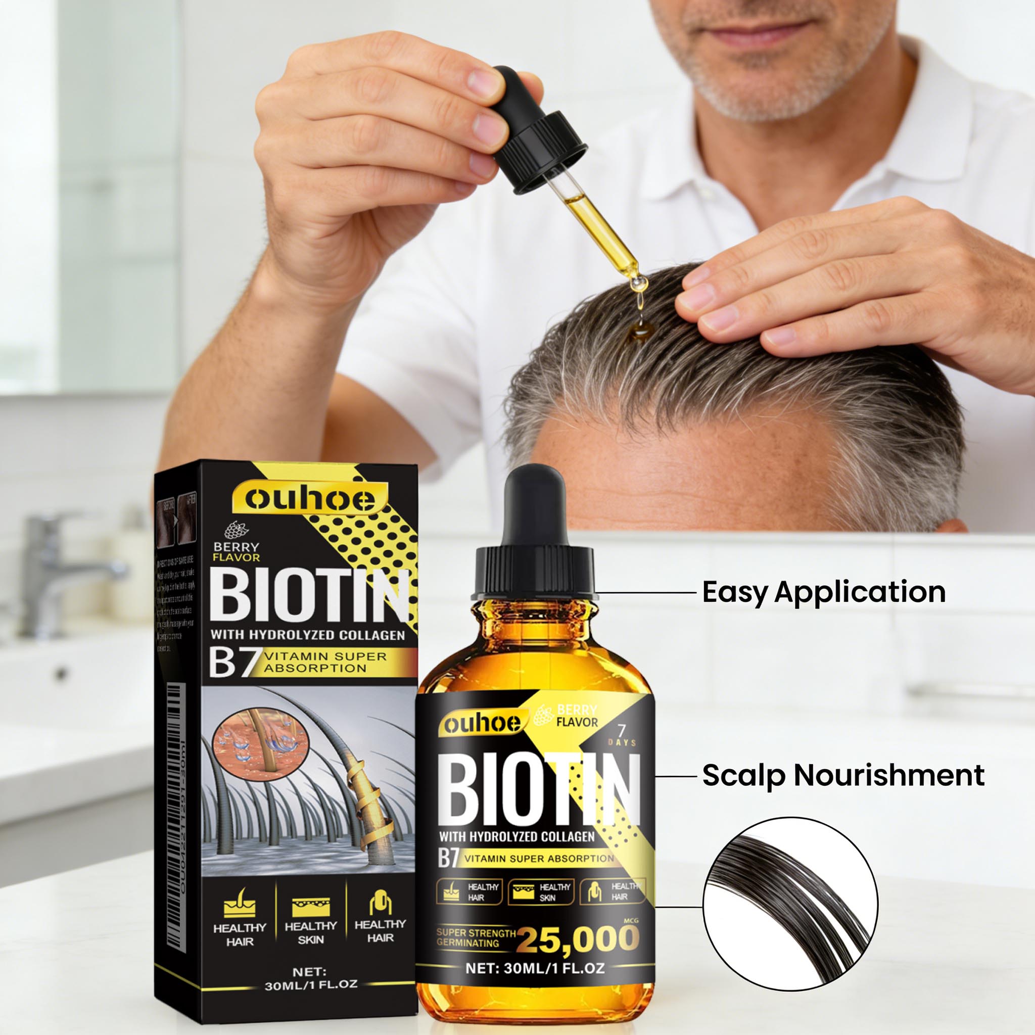 Hair Care Oil Serum - Biotin-Haaröl, Kollagen-Kopfhautserum, stärkende Behandlung, natürlicher Rosmarin-Ginseng-Extrakt,