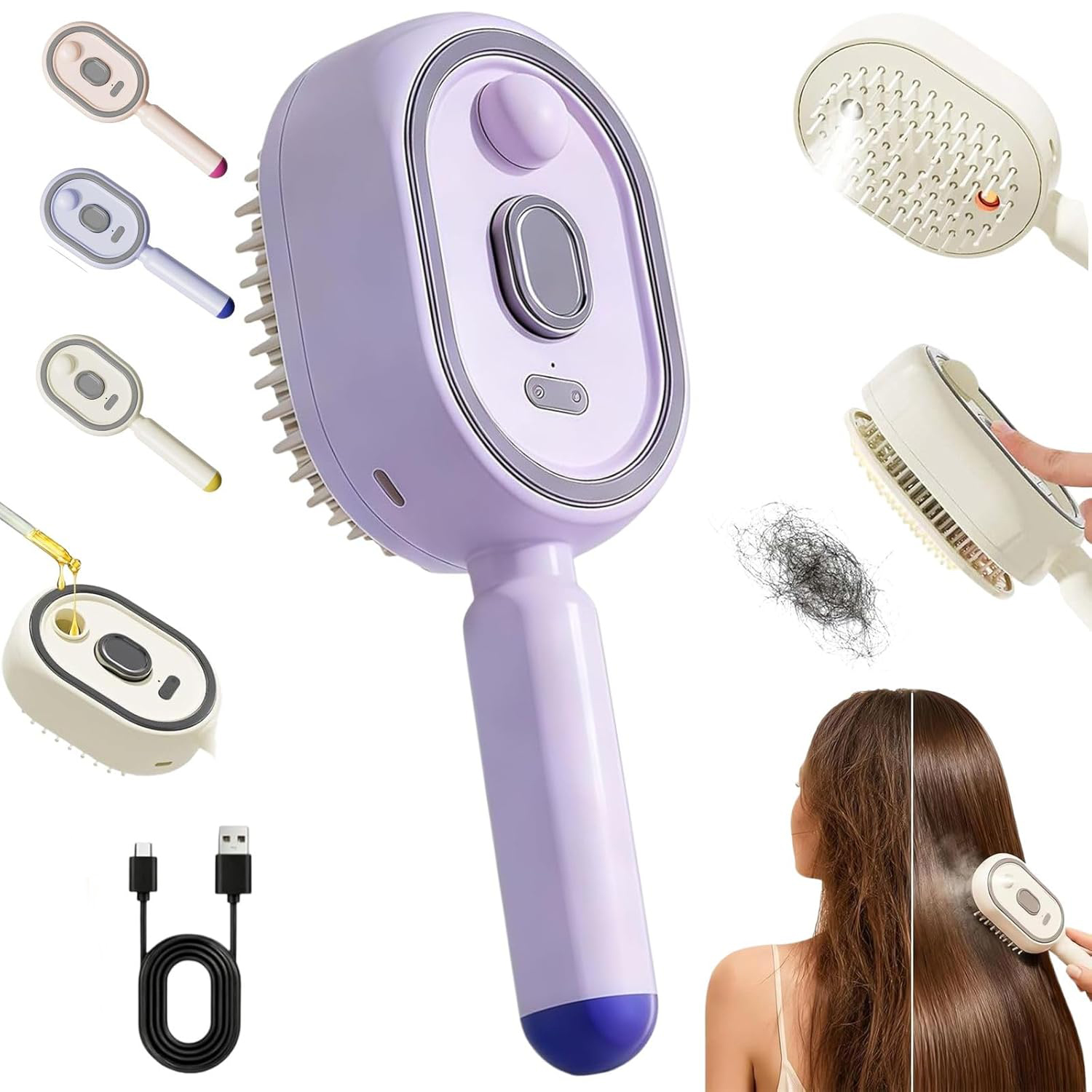 Hair Care Frizzy Hair - 2/1 Stück Elektrischer Sprüh-Luftkissen-Massagekamm Selbstreinigender Dampf-Ölbürste
